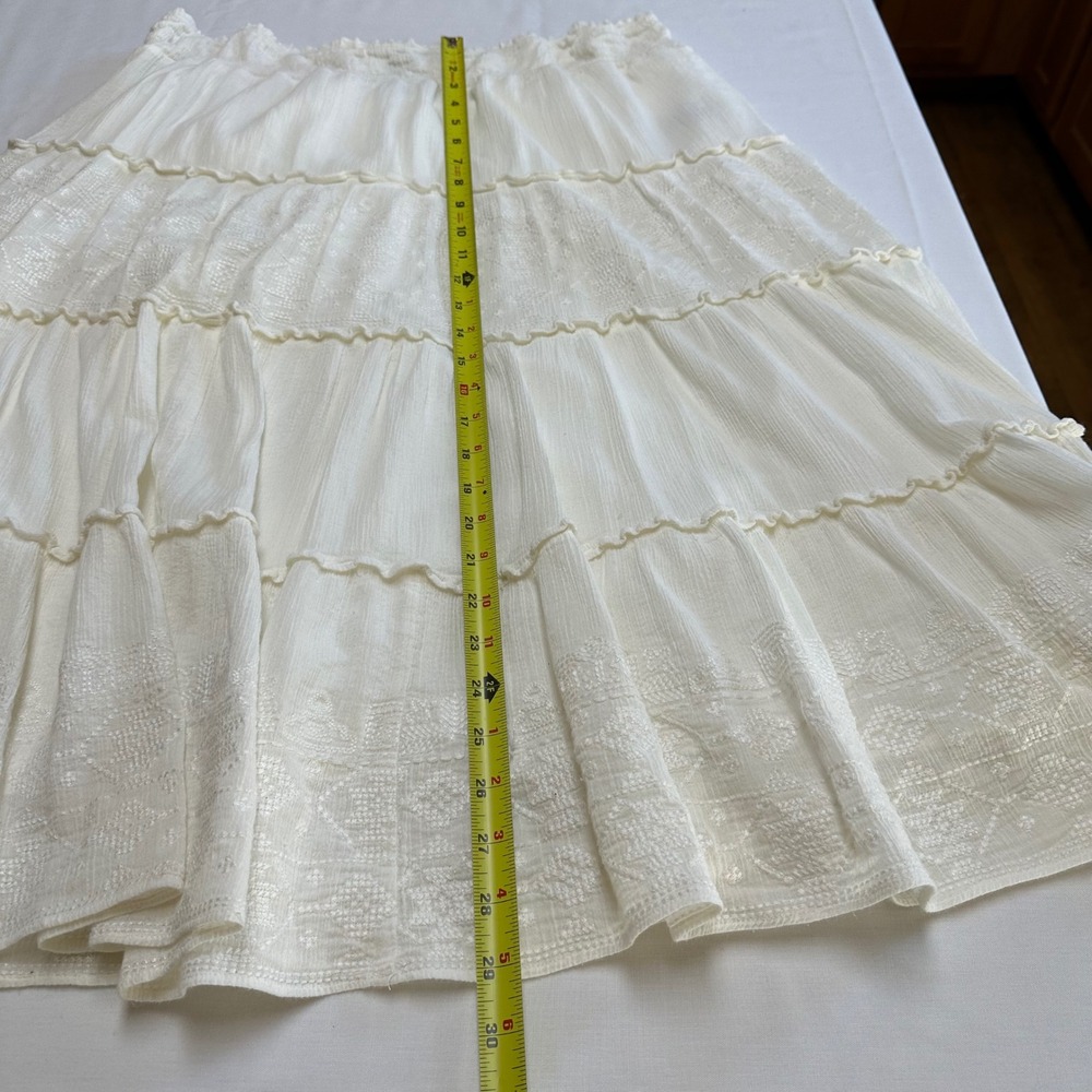 Ralph Lauren Tiered Midi Skirt XL Embroidered Boho Western Cottage Pull On Cream - Picture 7 of 7